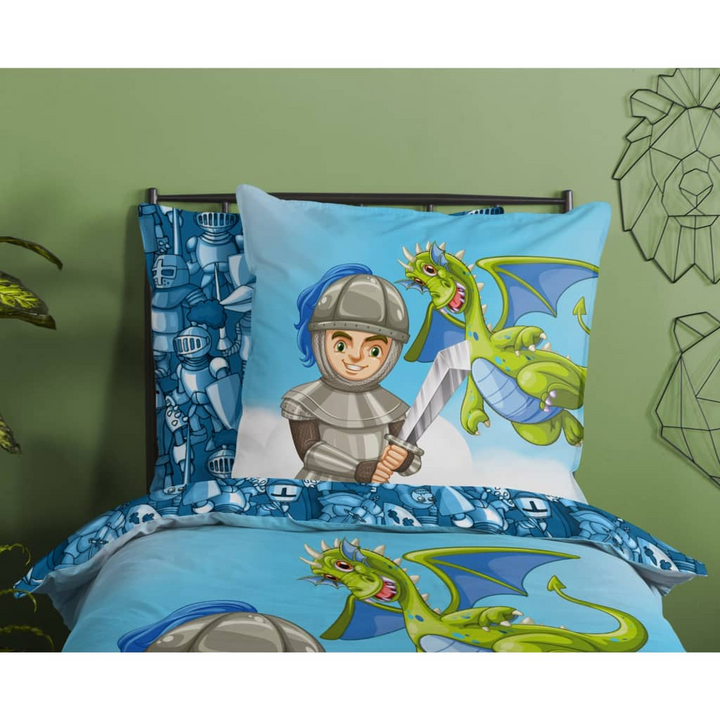 Good Morning Children's Duvet Cover Knight 135x200 cm - 100% Cotton, Breathable & Skin-Friendly, Includes Pillowcase, Fun Knight and Dragon Print, Easy Maintenance, Multicolor - Premium  from Home Treasures - Just £42.99! Shop now at Home Treasures