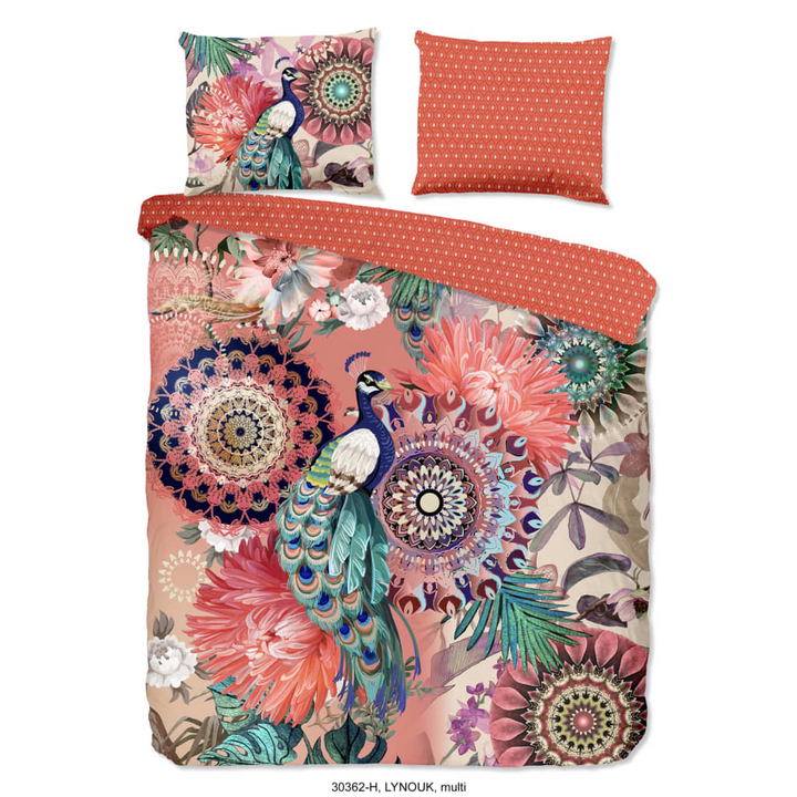 Luxurious HIP Duvet Cover Lynouk - 200x200/220 cm, Multicolour Cotton Satin with Peacock & Flowers Print - Premium  from Home Treasures - Just £77.99! Shop now at Home Treasures