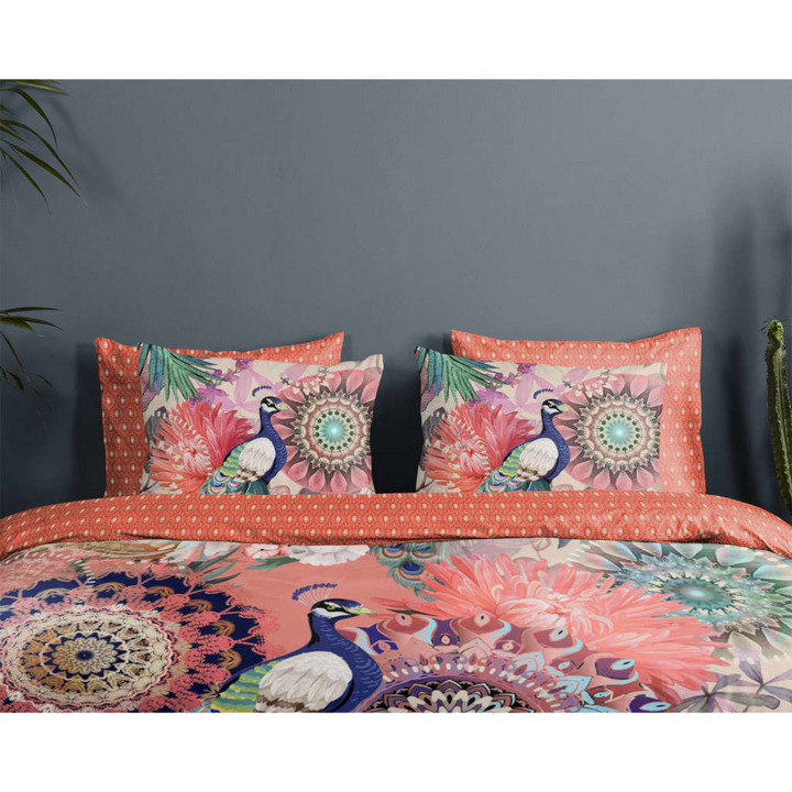 Luxurious HIP Duvet Cover Lynouk - 200x200/220 cm, Multicolour Cotton Satin with Peacock & Flowers Print - Premium  from Home Treasures - Just £77.99! Shop now at Home Treasures