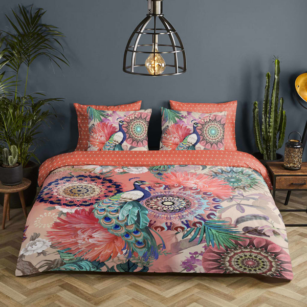 Luxurious HIP Lynouk Duvet Cover Set - 240x200/220 cm - King Size, 100% Cotton Satin, Peacock & Floral Print - Premium  from Home Treasures - Just £83.99! Shop now at Home Treasures