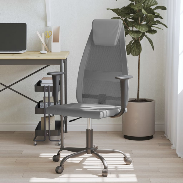 Office Chair Mesh Fabric and Faux Leather in Grey - Comfortable, Adjustable, and Stylish - Premium  from Home Treasures - Just £78.99! Shop now at Home Treasures