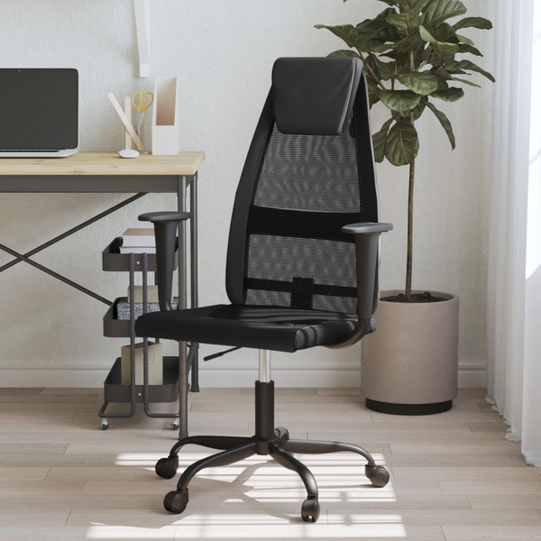 Ergonomic Office Chair in Black Mesh Fabric and Faux Leather - Ultimate Comfort for Your Workday - Premium  from Home Treasures - Just £82.99! Shop now at Home Treasures