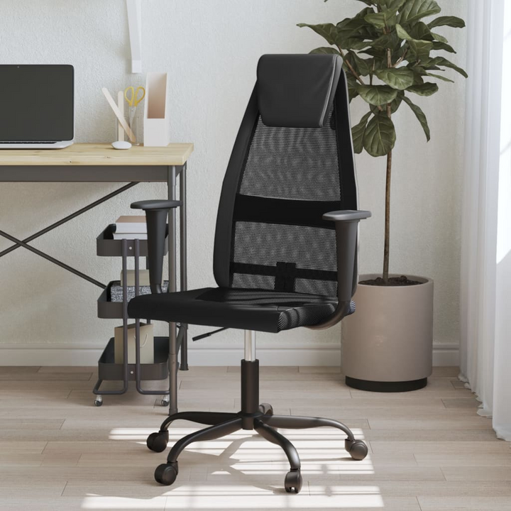 Ergonomic Office Chair in Black Mesh Fabric and Faux Leather - Ultimate Comfort for Your Workday - Premium  from Home Treasures - Just £97.99! Shop now at Home Treasures