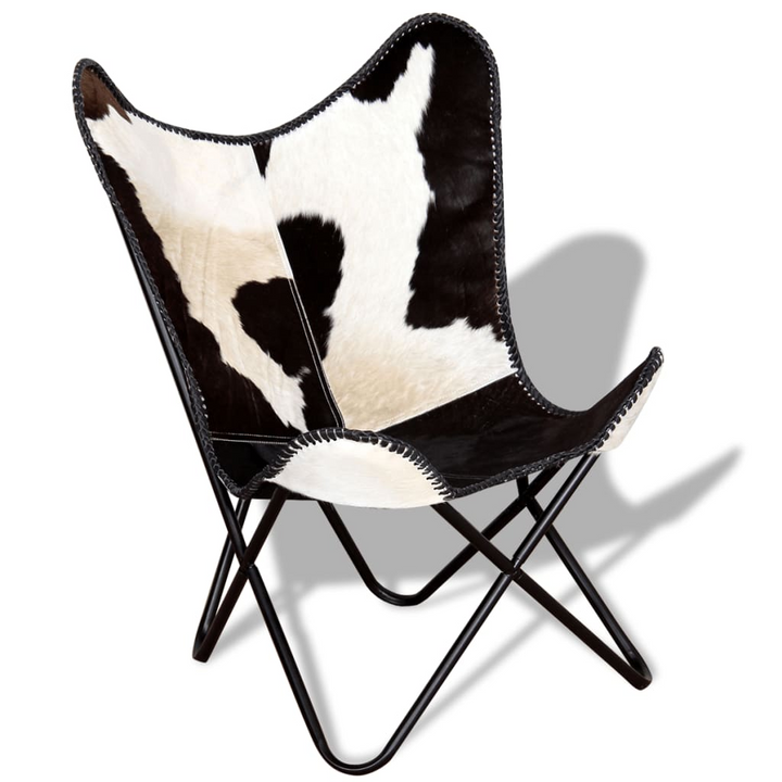 Butterfly Chair in Black and White Genuine Cowhide Leather - Vintage Design, Ergonomic Comfort, Durable Build - Premium  from Home Treasures - Just £119.99! Shop now at Home Treasures