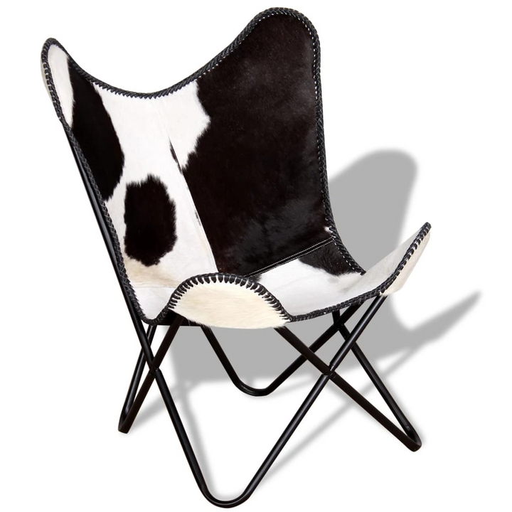 Butterfly Chair in Black and White Genuine Cowhide Leather - Vintage Design, Ergonomic Comfort, Durable Build - Premium  from Home Treasures - Just £119.99! Shop now at Home Treasures