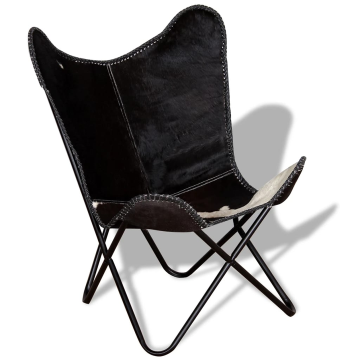 Butterfly Chair in Black and White Genuine Cowhide Leather - Vintage Design, Ergonomic Comfort, Durable Build - Premium  from Home Treasures - Just £119.99! Shop now at Home Treasures