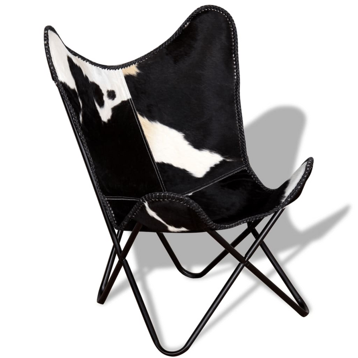 Butterfly Chair in Black and White Genuine Cowhide Leather - Vintage Design, Ergonomic Comfort, Durable Build - Premium  from Home Treasures - Just £119.99! Shop now at Home Treasures