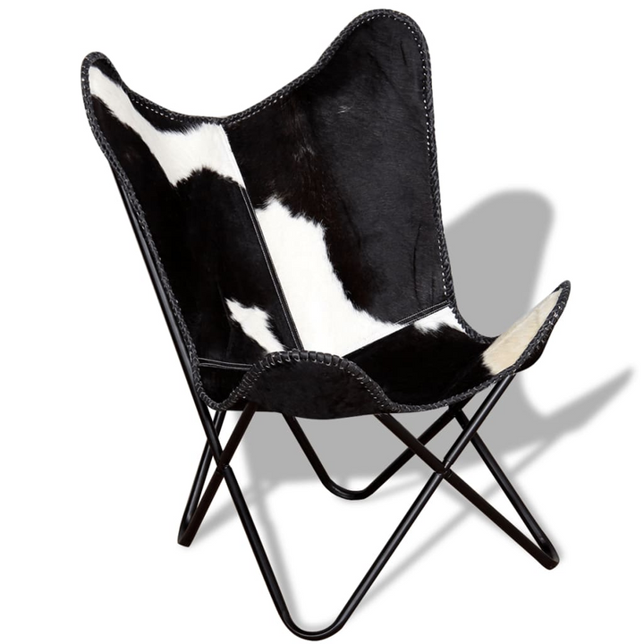 Butterfly Chair in Black and White Genuine Cowhide Leather - Vintage Design, Ergonomic Comfort, Durable Build - Premium  from Home Treasures - Just £119.99! Shop now at Home Treasures