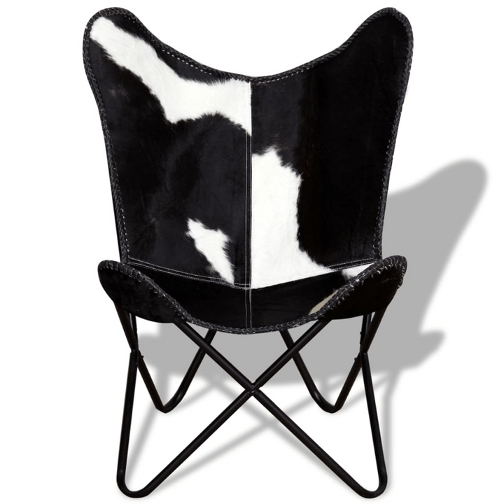 Butterfly Chair in Black and White Genuine Cowhide Leather - Vintage Design, Ergonomic Comfort, Durable Build - Premium  from Home Treasures - Just £119.99! Shop now at Home Treasures