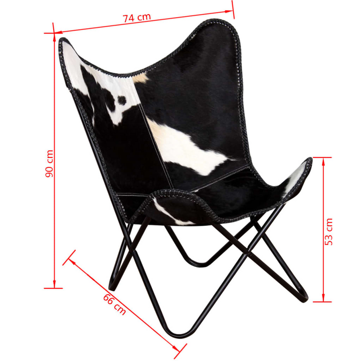 Butterfly Chair in Black and White Genuine Cowhide Leather - Vintage Design, Ergonomic Comfort, Durable Build - Premium  from Home Treasures - Just £119.99! Shop now at Home Treasures