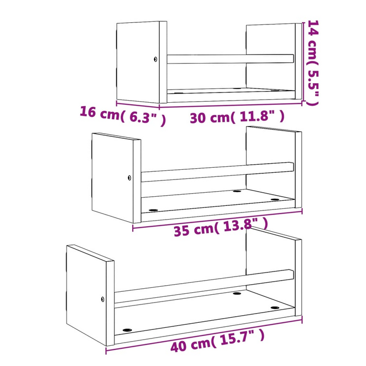 3 Piece Wall Shelf Set with Bars - Smoked Oak, Engineered Wood, Stylish Floating Shelves with Multifunctional Bar for Optimal Wall Storage - Premium  from Home Treasures - Just £25.99! Shop now at Home Treasures