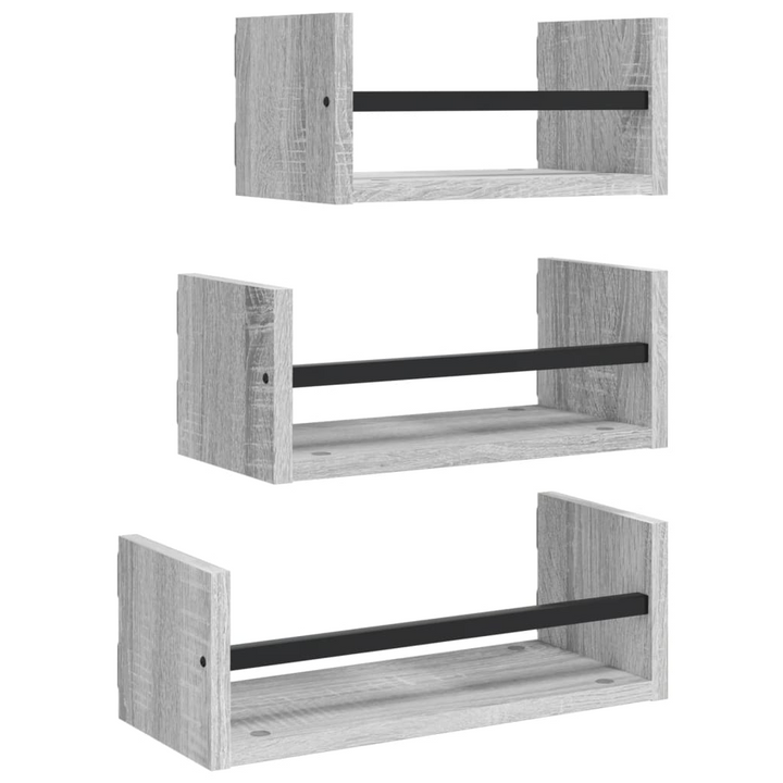 Modern 3-Piece Wall Shelf Set with Bars in Grey Sonoma - Elegant & Functional Floating Shelves - Premium  from Home Treasures - Just £32.99! Shop now at Home Treasures