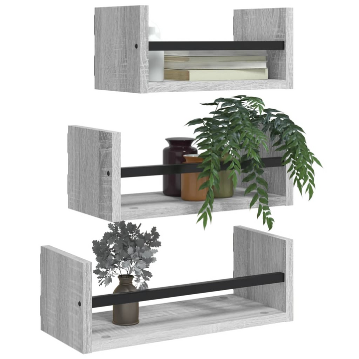 Modern 3-Piece Wall Shelf Set with Bars in Grey Sonoma - Elegant & Functional Floating Shelves - Premium  from Home Treasures - Just £32.99! Shop now at Home Treasures