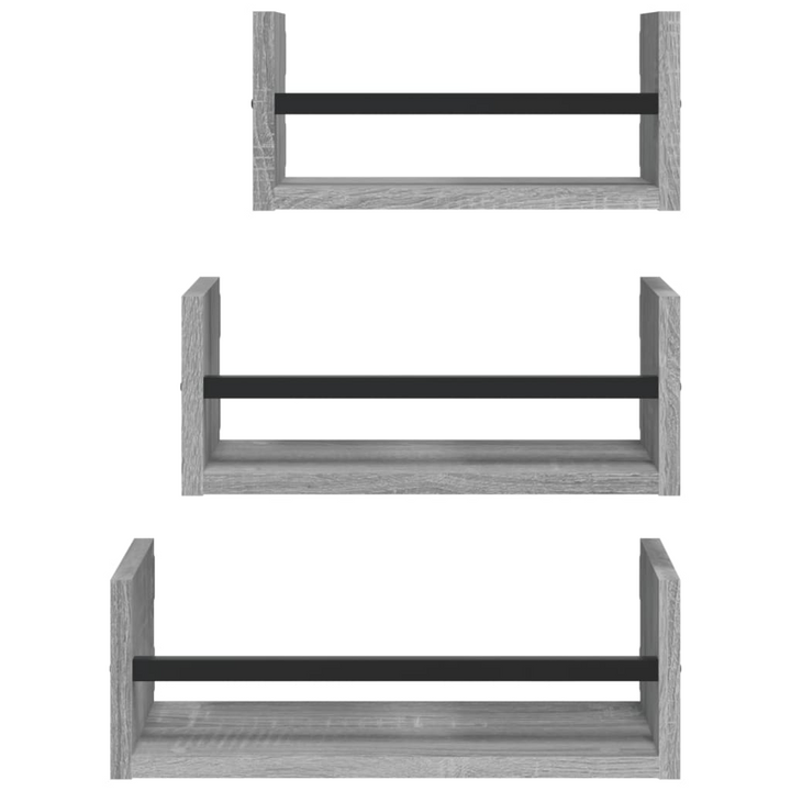 Modern 3-Piece Wall Shelf Set with Bars in Grey Sonoma - Elegant & Functional Floating Shelves - Premium  from Home Treasures - Just £32.99! Shop now at Home Treasures