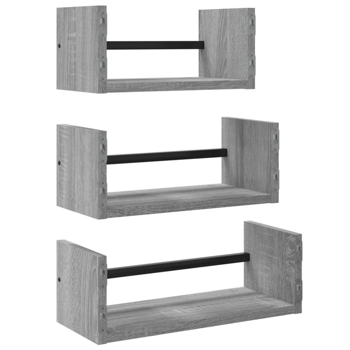 Modern 3-Piece Wall Shelf Set with Bars in Grey Sonoma - Elegant & Functional Floating Shelves - Premium  from Home Treasures - Just £32.99! Shop now at Home Treasures