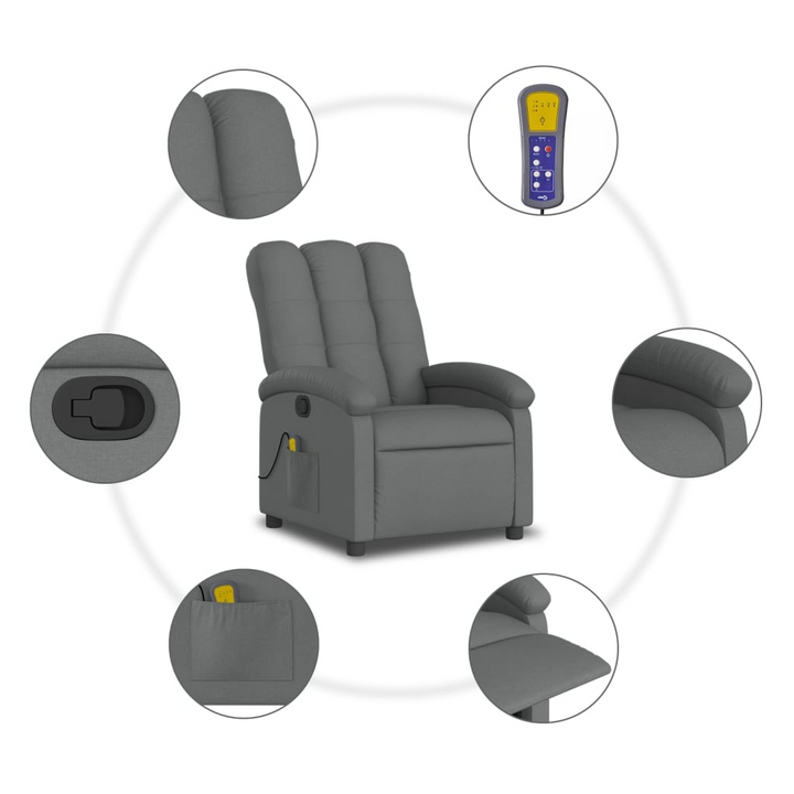 Ultimate Comfort Massage Recliner Chair in Dark Grey Fabric with Vibration Massage and Adjustable Footrest - Premium  from Home Treasures - Just £188.99! Shop now at Home Treasures