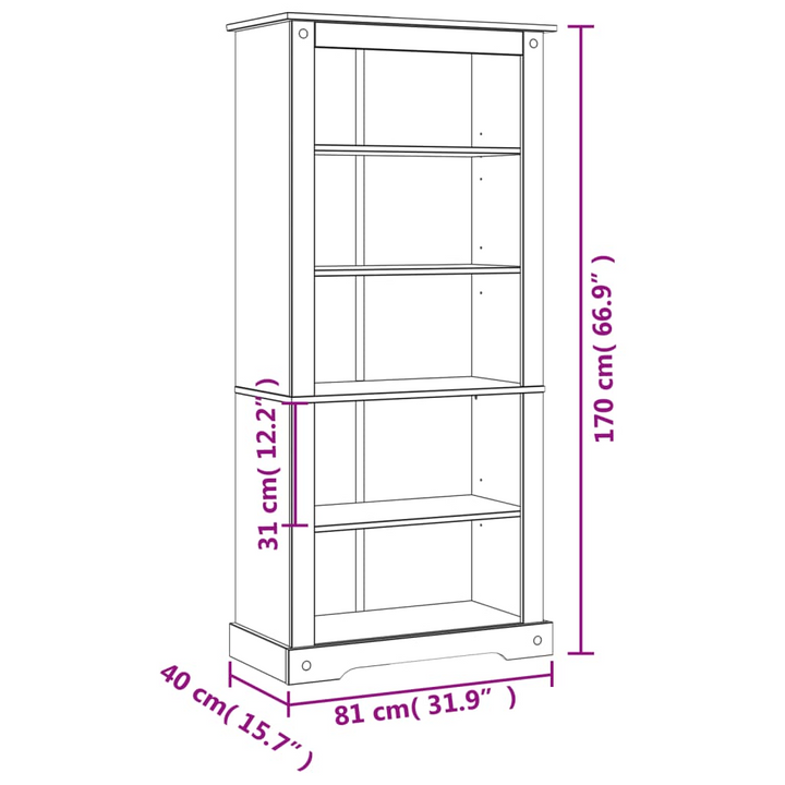 CORONA 5-Tier Bookcase | Mexican Pinewood | Rustic Charm | 81x40x170 cm - Premium  from Home Treasures - Just £179.99! Shop now at Home Treasures