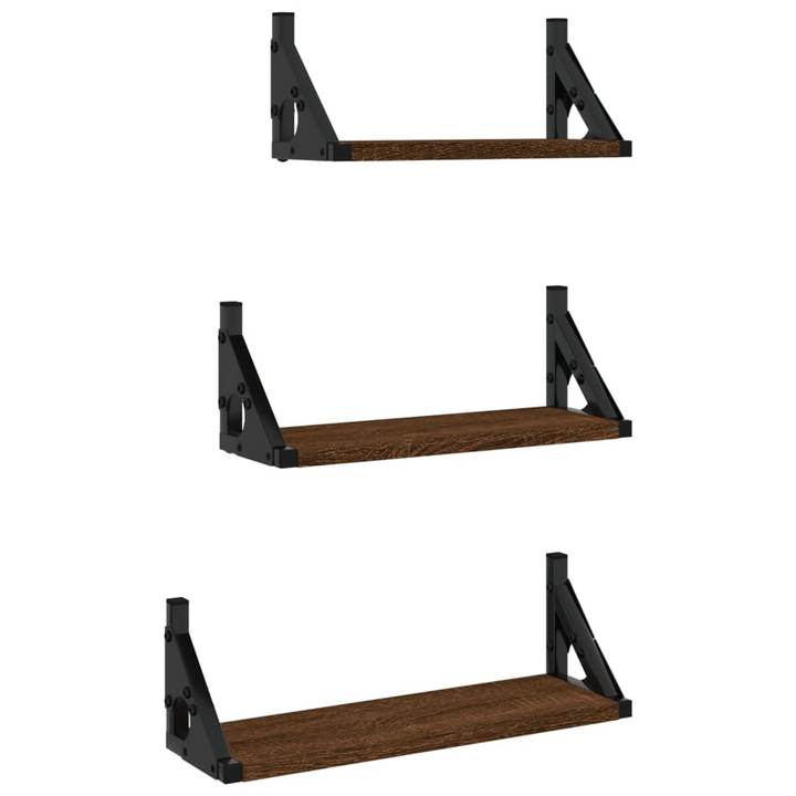 3 Piece Brown Oak Wall Shelf Set - Stylish Engineered Wood, Floating Design with Space-Saving Storage - Premium  from Home Treasures - Just £21.99! Shop now at Home Treasures