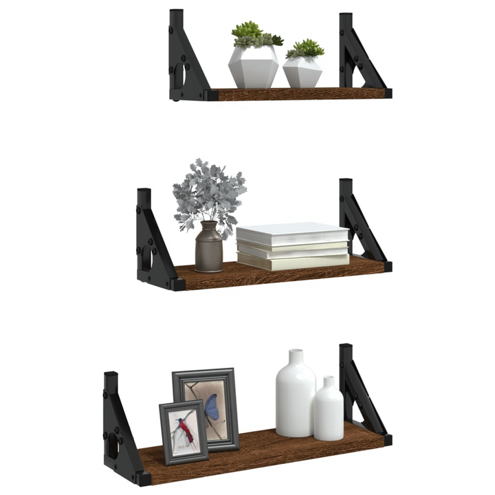 3 Piece Brown Oak Wall Shelf Set - Stylish Engineered Wood, Floating Design with Space-Saving Storage - Premium  from Home Treasures - Just £21.99! Shop now at Home Treasures