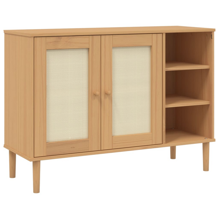 SENJA Rattan Look Sideboard in Brown,side 112x40x80cm – Solid Pine Wood with Ample Storage - Premium  from Home Treasures - Just £121.99! Shop now at Home Treasures