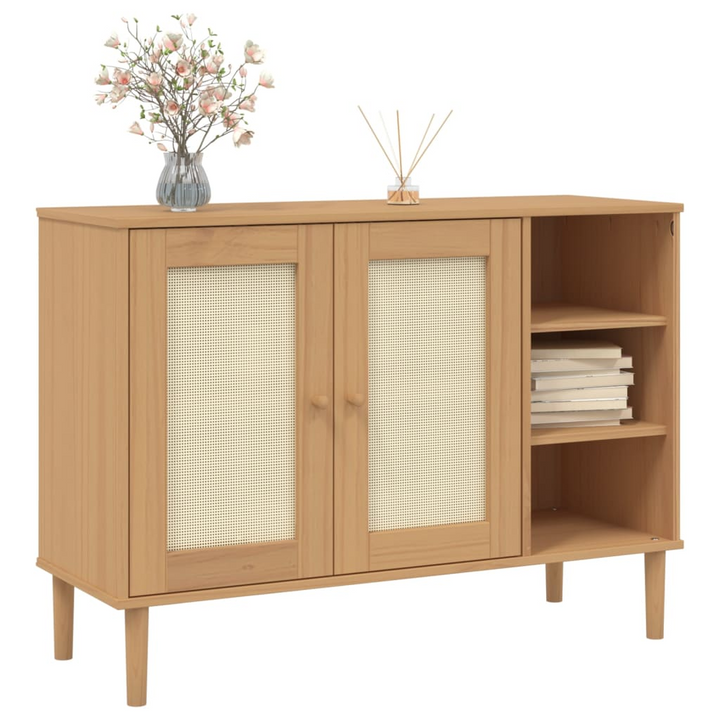 SENJA Rattan Look Sideboard in Brown,side 112x40x80cm – Solid Pine Wood with Ample Storage - Premium  from Home Treasures - Just £121.99! Shop now at Home Treasures