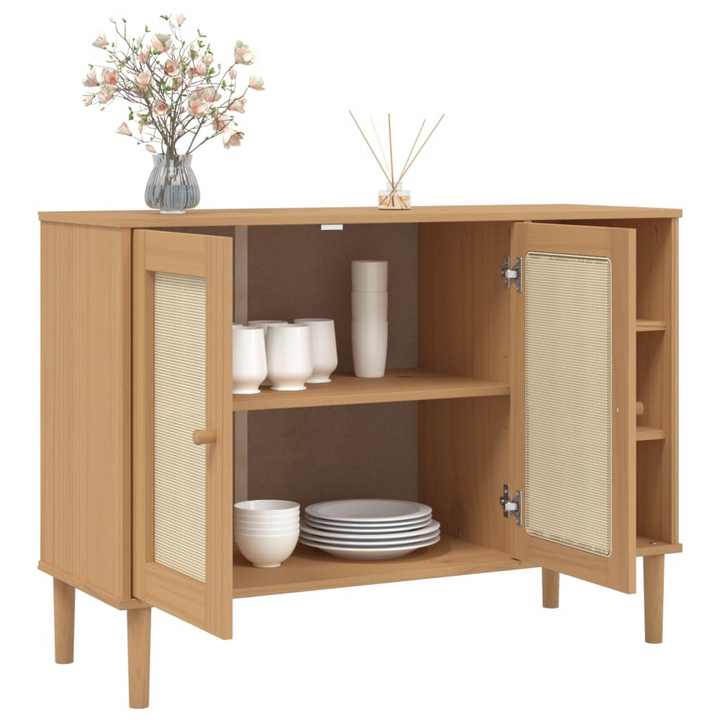 SENJA Rattan Look Sideboard in Brown,side 112x40x80cm – Solid Pine Wood with Ample Storage - Premium  from Home Treasures - Just £121.99! Shop now at Home Treasures