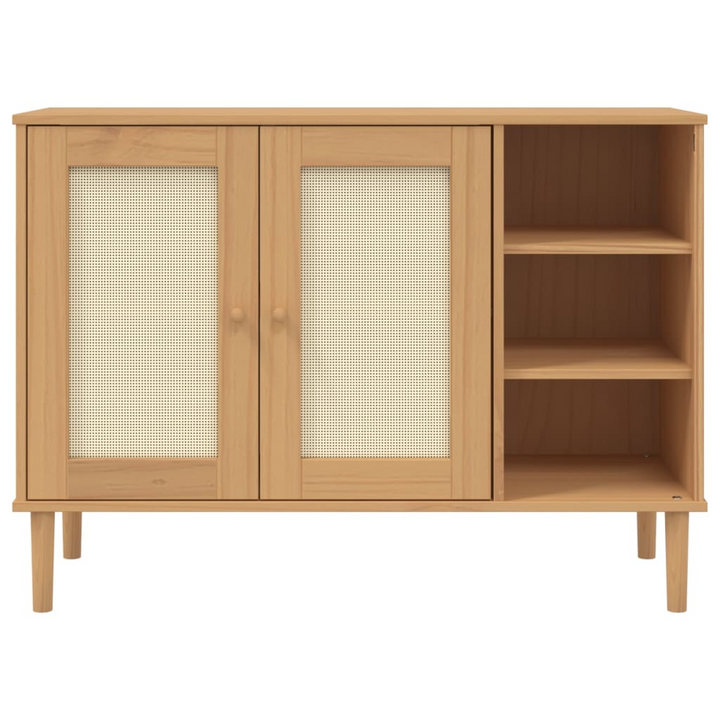 SENJA Rattan Look Sideboard in Brown,side 112x40x80cm – Solid Pine Wood with Ample Storage - Premium  from Home Treasures - Just £121.99! Shop now at Home Treasures