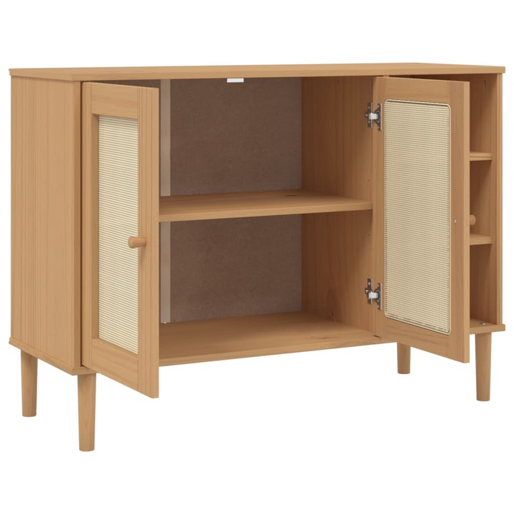 SENJA Rattan Look Sideboard in Brown,side 112x40x80cm – Solid Pine Wood with Ample Storage - Premium  from Home Treasures - Just £121.99! Shop now at Home Treasures