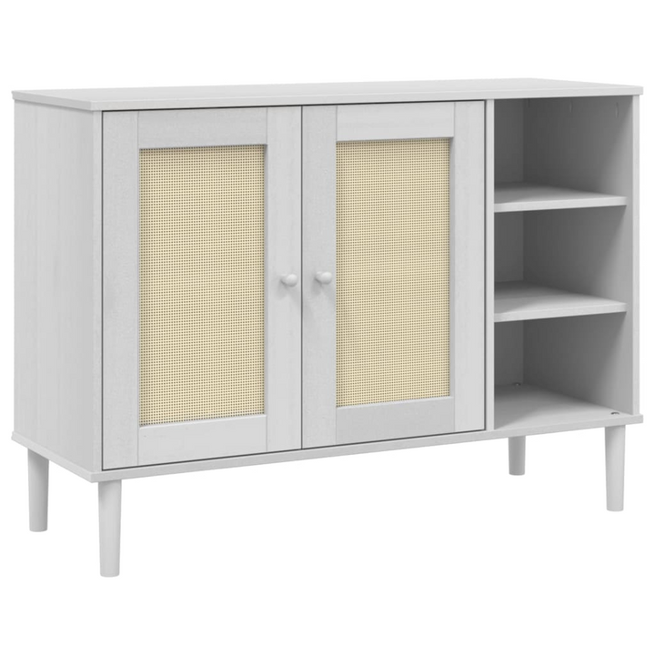 SENJA Sideboard in White - 112x40x80cm Solid Pine Wood with Rattan Look | Elegant Storage Solution - Premium  from Home Treasures - Just £123.99! Shop now at Home Treasures