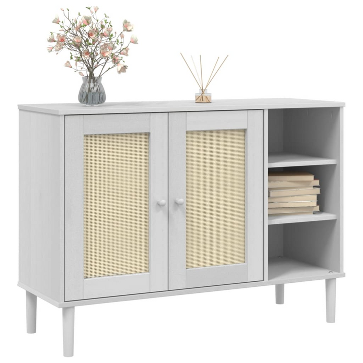 SENJA Sideboard in White - 112x40x80cm Solid Pine Wood with Rattan Look | Elegant Storage Solution - Premium  from Home Treasures - Just £123.99! Shop now at Home Treasures