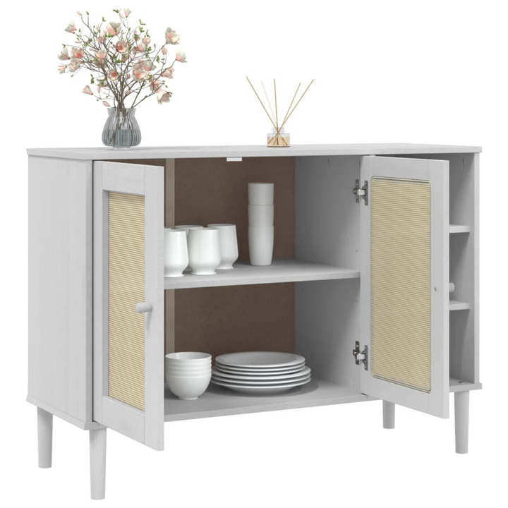 SENJA Sideboard in White - 112x40x80cm Solid Pine Wood with Rattan Look | Elegant Storage Solution - Premium  from Home Treasures - Just £123.99! Shop now at Home Treasures