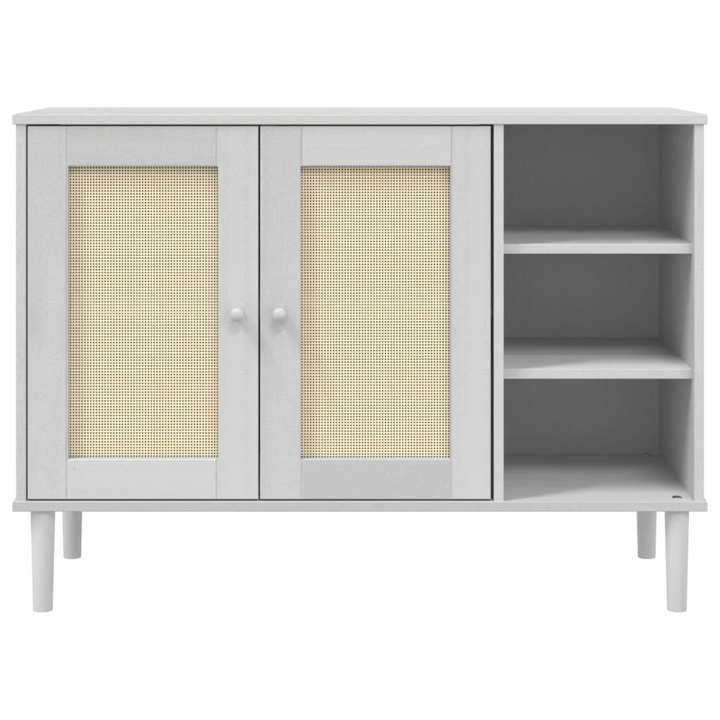 SENJA Sideboard in White - 112x40x80cm Solid Pine Wood with Rattan Look | Elegant Storage Solution - Premium  from Home Treasures - Just £123.99! Shop now at Home Treasures