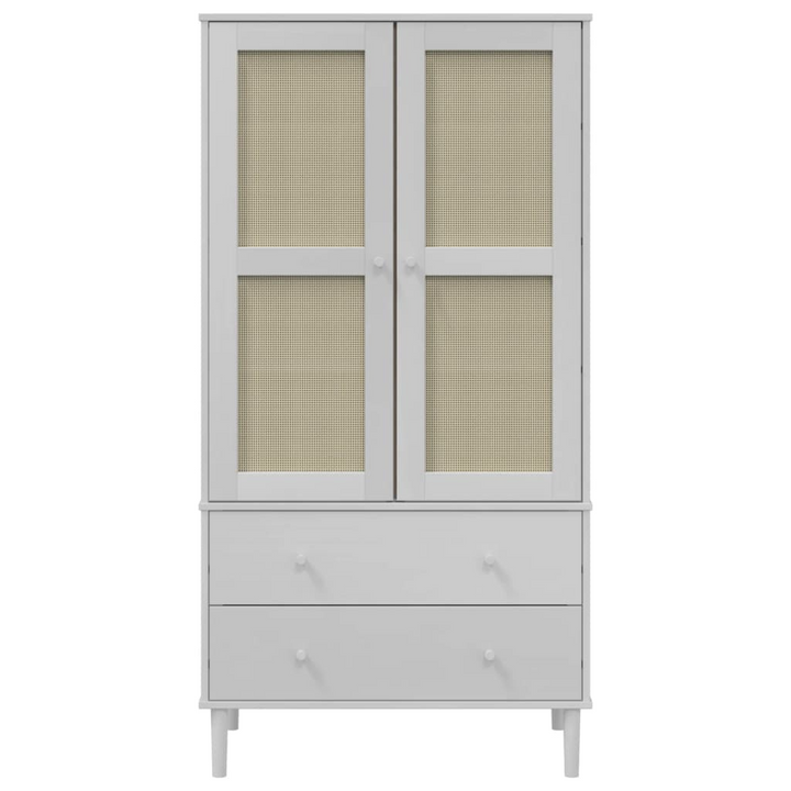 SENJA Rattan Look Wardrobe - White, Solid Pine Wood, 90x55x175 cm - Stylish & Spacious Storage Solution - Premium  from Home Treasures - Just £427.99! Shop now at Home Treasures