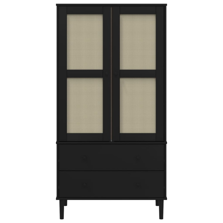 SENJA Wardrobe with Rattan Look in Black - Solid Pine Wood, 90x55x175 cm - Premium  from Home Treasures - Just £404.99! Shop now at Home Treasures