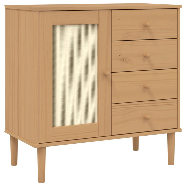 Stylish SENJA Sideboard in Brown with Rattan Look - Solid Pine Wood, 80x40x80 cm, Ample Storage, UV Varnish Finish - Premium  from Home Treasures - Just £103.99! Shop now at Home Treasures