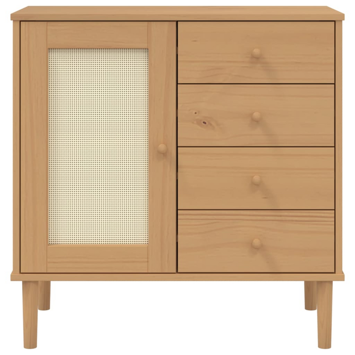 Stylish SENJA Sideboard in Brown with Rattan Look - Solid Pine Wood, 80x40x80 cm, Ample Storage, UV Varnish Finish - Premium  from Home Treasures - Just £103.99! Shop now at Home Treasures