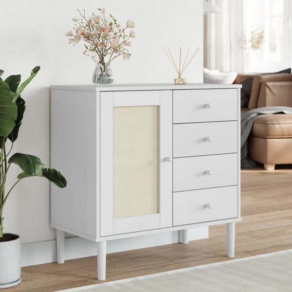 SENJA Sideboard - Elegant Rattan Look, White, 80x40x80 cm, Solid Pine Wood Storage Cabinet - Premium  from Home Treasures - Just £102.99! Shop now at Home Treasures