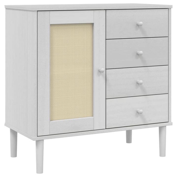 SENJA Sideboard - Elegant Rattan Look, White, 80x40x80 cm, Solid Pine Wood Storage Cabinet - Premium  from Home Treasures - Just £102.99! Shop now at Home Treasures