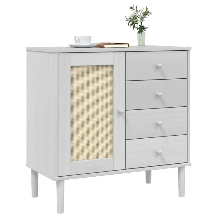 SENJA Sideboard - Elegant Rattan Look, White, 80x40x80 cm, Solid Pine Wood Storage Cabinet - Premium  from Home Treasures - Just £102.99! Shop now at Home Treasures