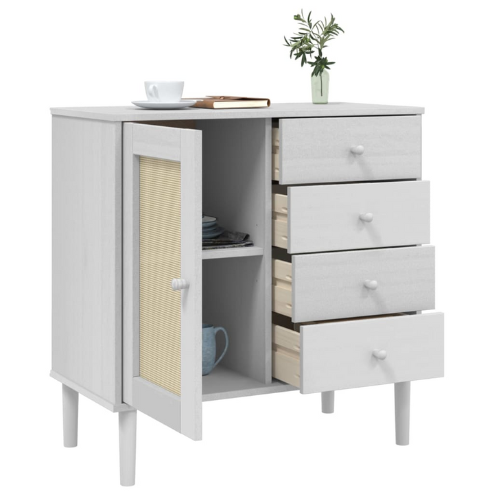 SENJA Sideboard - Elegant Rattan Look, White, 80x40x80 cm, Solid Pine Wood Storage Cabinet - Premium  from Home Treasures - Just £102.99! Shop now at Home Treasures