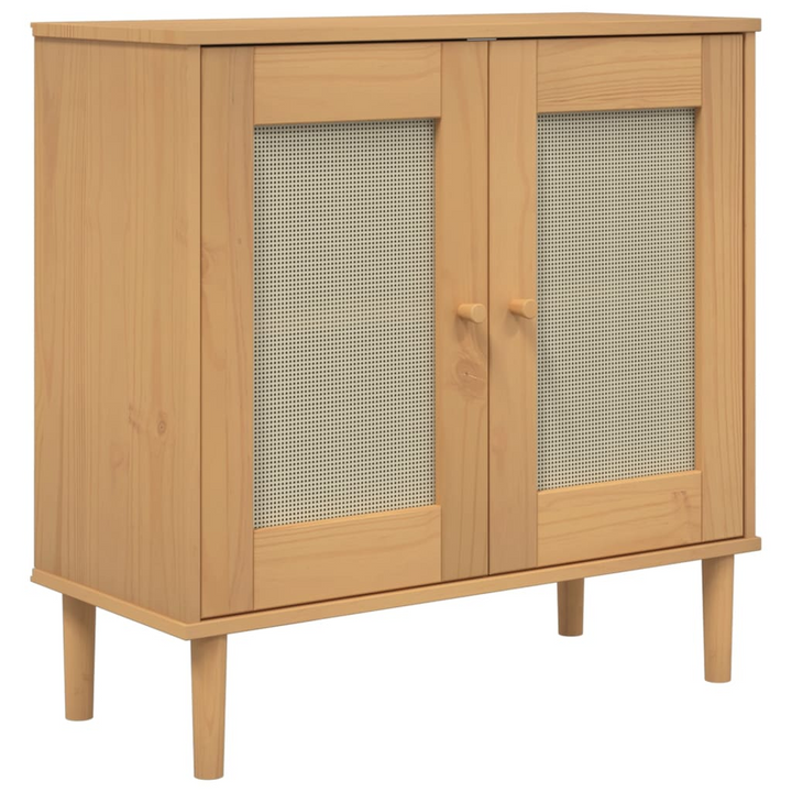 SENJA Rattan Look Sideboard - Solid Pine Wood, 80x35x80 cm, Brown - Stylish Storage Solution - Premium  from Home Treasures - Just £84.99! Shop now at Home Treasures