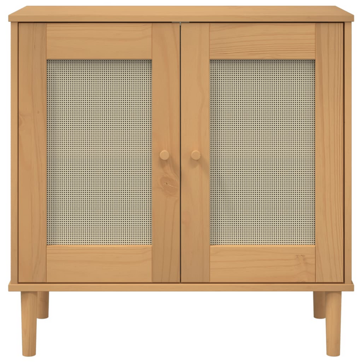 SENJA Rattan Look Sideboard - Solid Pine Wood, 80x35x80 cm, Brown - Stylish Storage Solution - Premium  from Home Treasures - Just £84.99! Shop now at Home Treasures