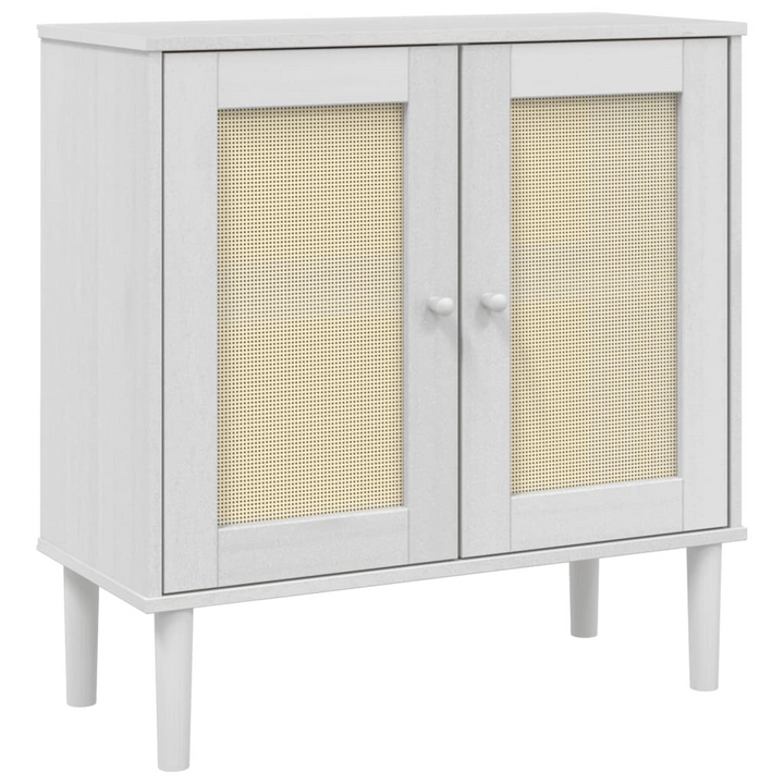 SENJA Sideboard with Rattan Look - White, 80x35x80 cm, Solid Pine Wood | Stylish & Functional Storage Solution - Premium  from Home Treasures - Just £102.99! Shop now at Home Treasures