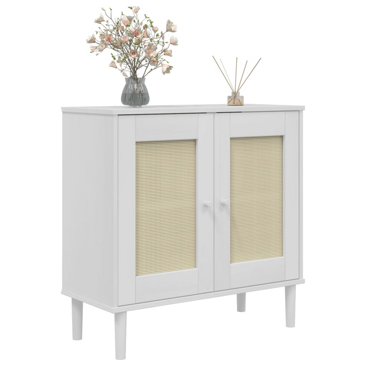 SENJA Sideboard with Rattan Look - White, 80x35x80 cm, Solid Pine Wood | Stylish & Functional Storage Solution - Premium  from Home Treasures - Just £102.99! Shop now at Home Treasures