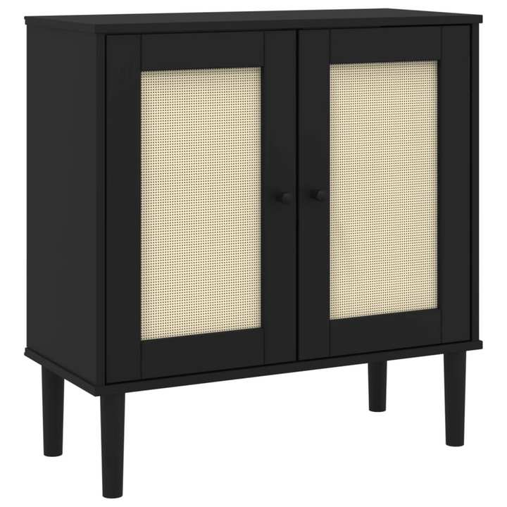 SENJA Black Sideboard | Modern 80x35x80 cm Solid Pine Wood with Rattan Look Storage Cabinet - Premium  from Home Treasures - Just £145.99! Shop now at Home Treasures