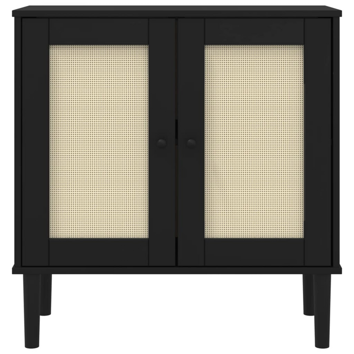 SENJA Black Sideboard | Modern 80x35x80 cm Solid Pine Wood with Rattan Look Storage Cabinet - Premium  from Home Treasures - Just £145.99! Shop now at Home Treasures