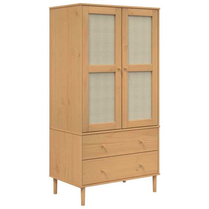 SENJA Wardrobe with Rattan Look in Brown, 90x55x175 cm, Solid Pine Wood - Premium  from Home Treasures - Just £331.99! Shop now at Home Treasures