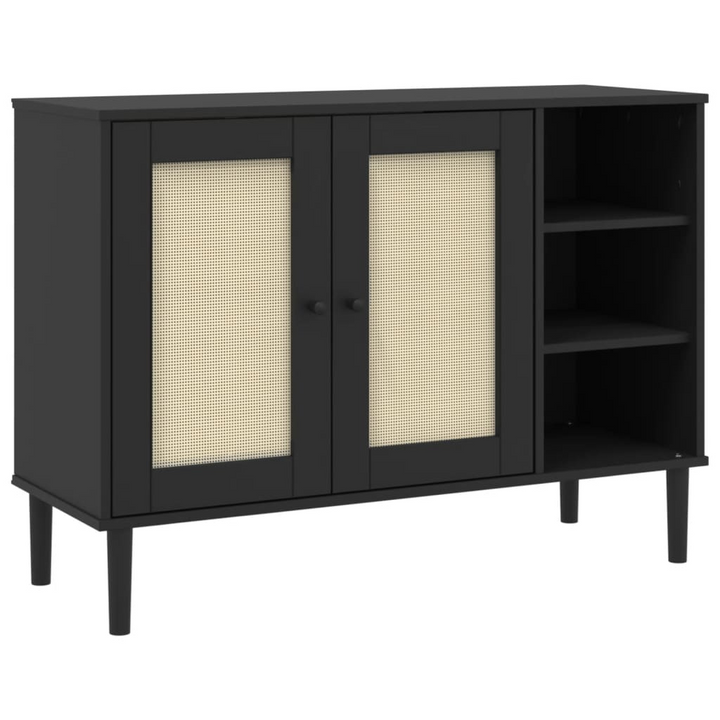 SENJA Black Sideboard with Rattan Look - 112x40x80cm Solid Pine Wood - Mid-century Modern Storage Cabinet - Premium  from Home Treasures - Just £184.99! Shop now at Home Treasures