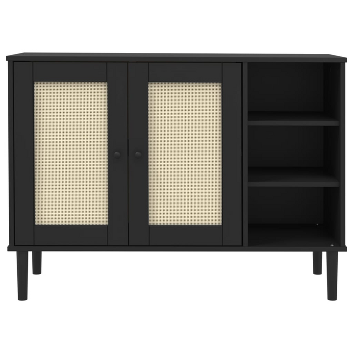 SENJA Black Sideboard with Rattan Look - 112x40x80cm Solid Pine Wood - Mid-century Modern Storage Cabinet - Premium  from Home Treasures - Just £184.99! Shop now at Home Treasures