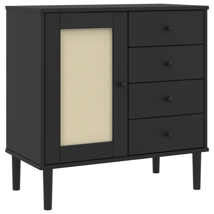 SENJA Black Sideboard with Rattan Look - 80x40x80 cm, Solid Pine Wood, Ample Storage, Minimalist & Stylish - Premium  from Home Treasures - Just £124.99! Shop now at Home Treasures